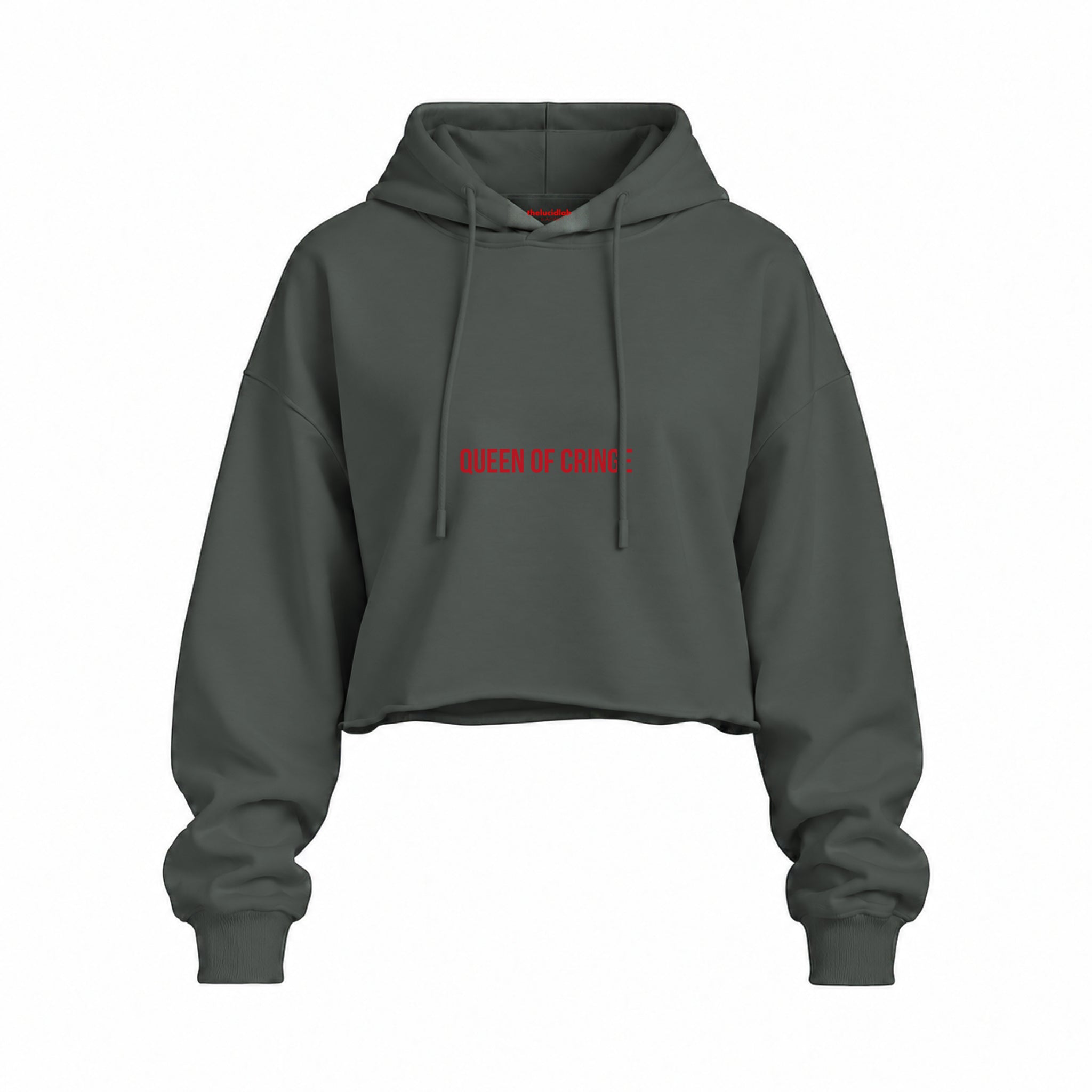 Queen Of Cringe Oversize Crop Hoodie — Antrasit — Ön baskı