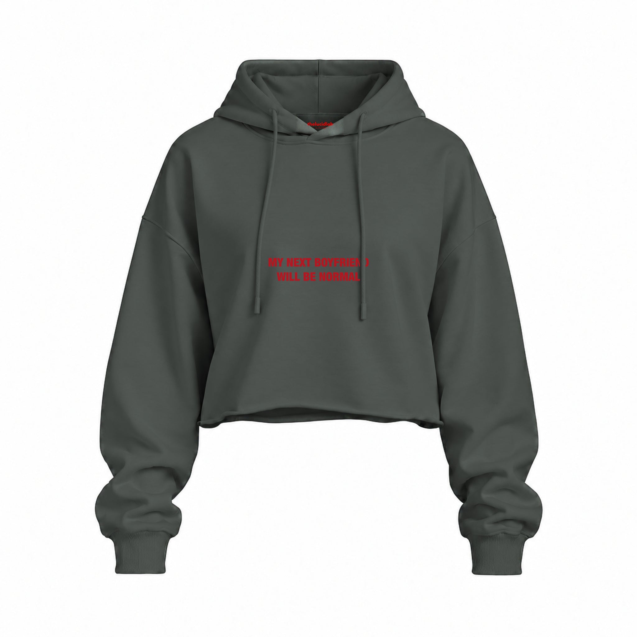 My Next Boyfriend Will Be Normal Oversize Crop Hoodie — Antrasit — Ön baskı