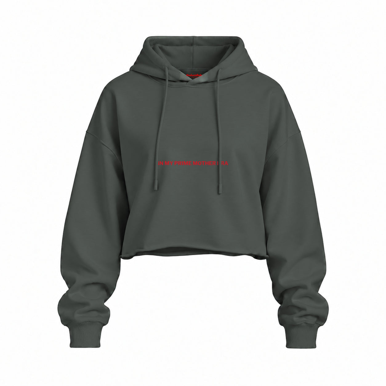 In My Prime Mother Era Oversize Crop Hoodie — Antrasit — Ön baskı
