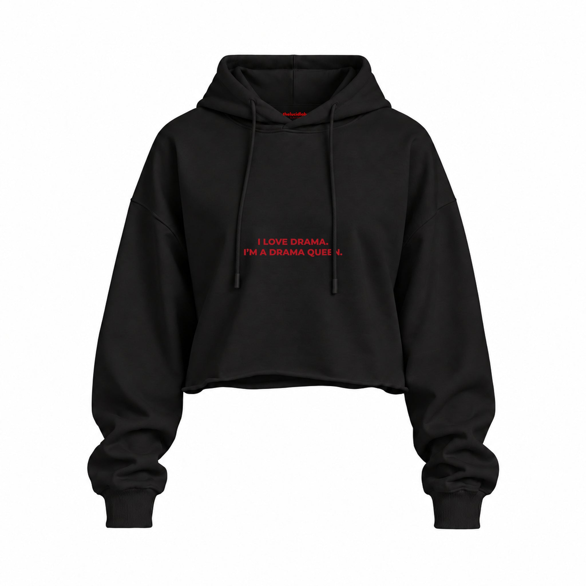 Drama Queen Oversize Crop Hoodie — Siyah — Ön baskı