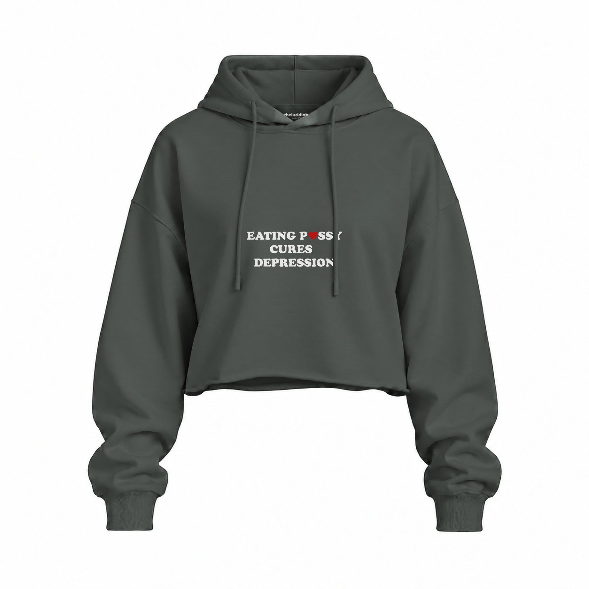 Eating Pussy Cures Depression Oversize Crop Hoodie — Antrasit — Ön baskı