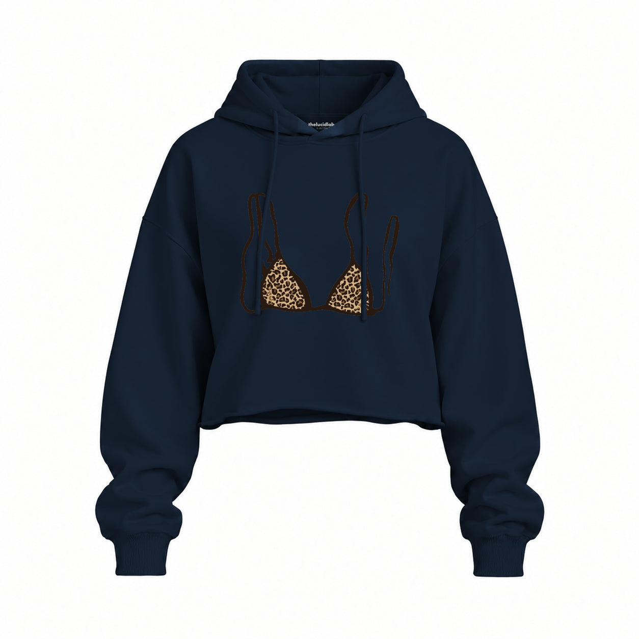 Leopard Bikini Oversize Crop Hoodie — Lacivert — Ön baskı