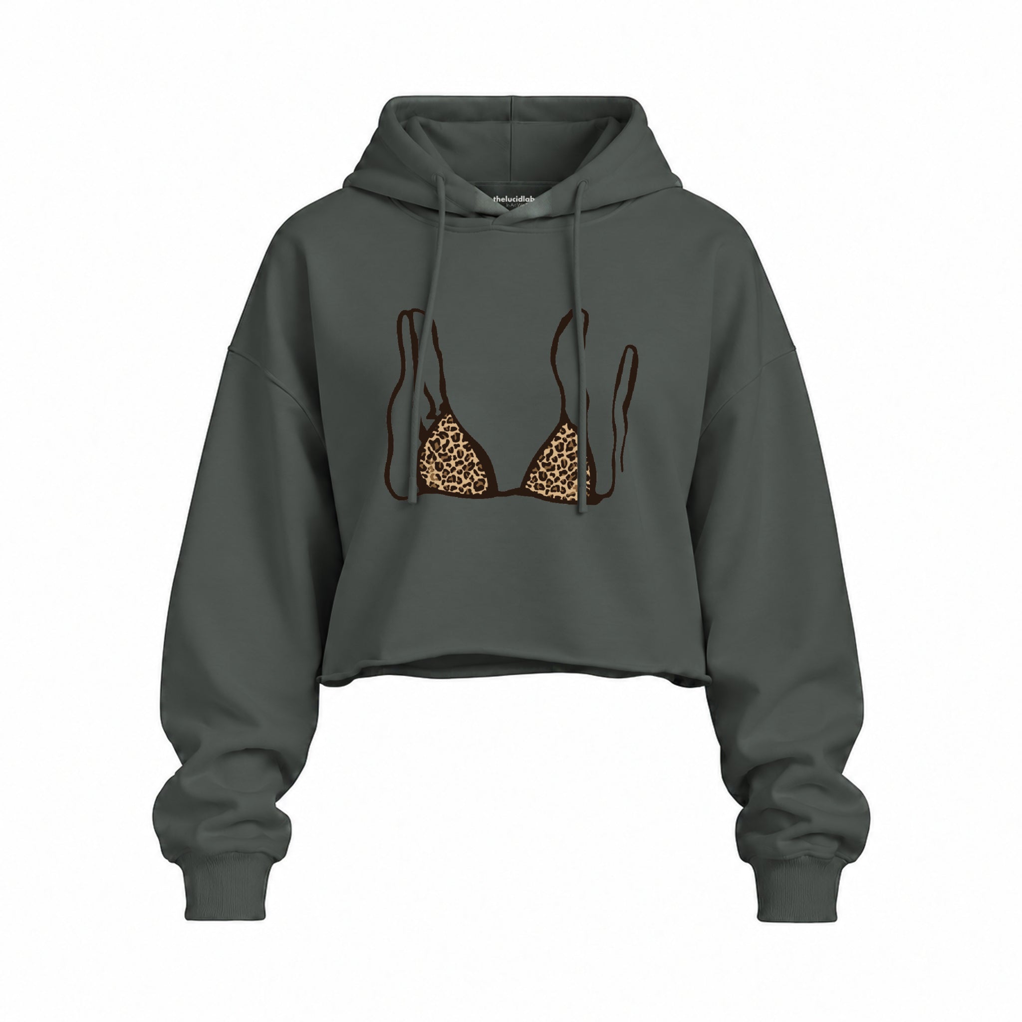Leopard Bikini Oversize Crop Hoodie — Antrasit — Ön baskı