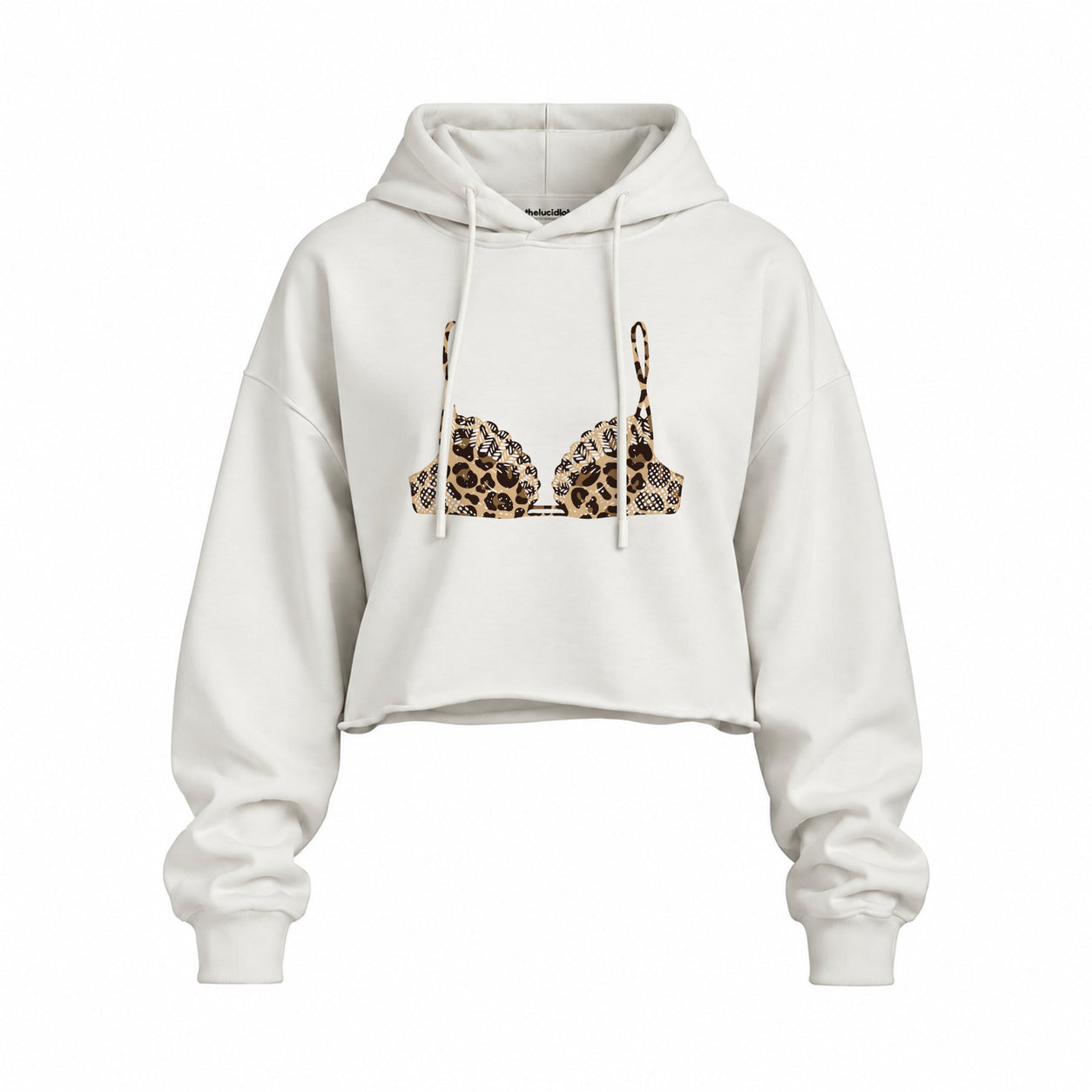 Noir Seduce – Leopard Oversize Crop Hoodie — Beyaz — Ön baskı