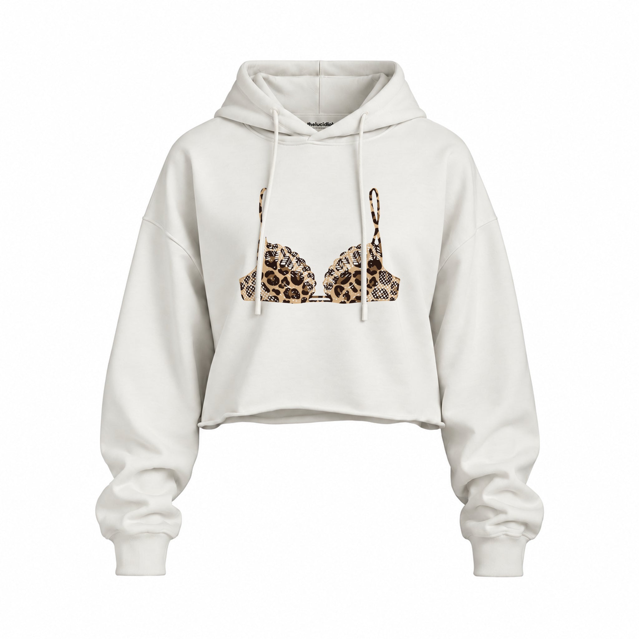 Noir Seduce – Leopard Oversize Crop Hoodie — Beyaz — Ön baskı