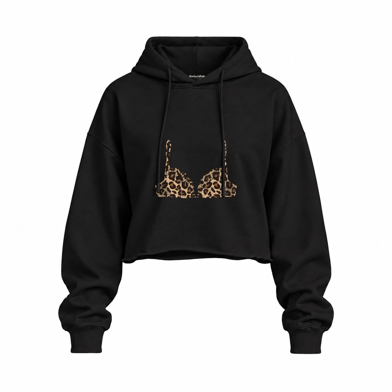 Noir Seduce – Leopard Oversize Crop Hoodie — Siyah — Ön baskı