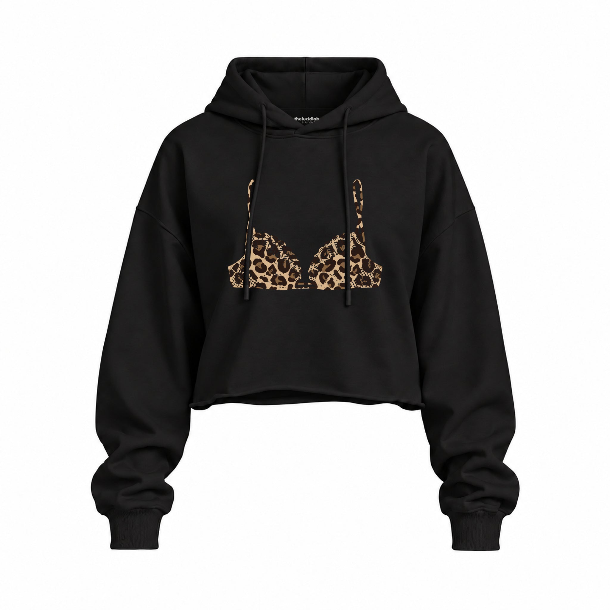 Noir Seduce – Leopard Oversize Crop Hoodie — Siyah — Ön baskı
