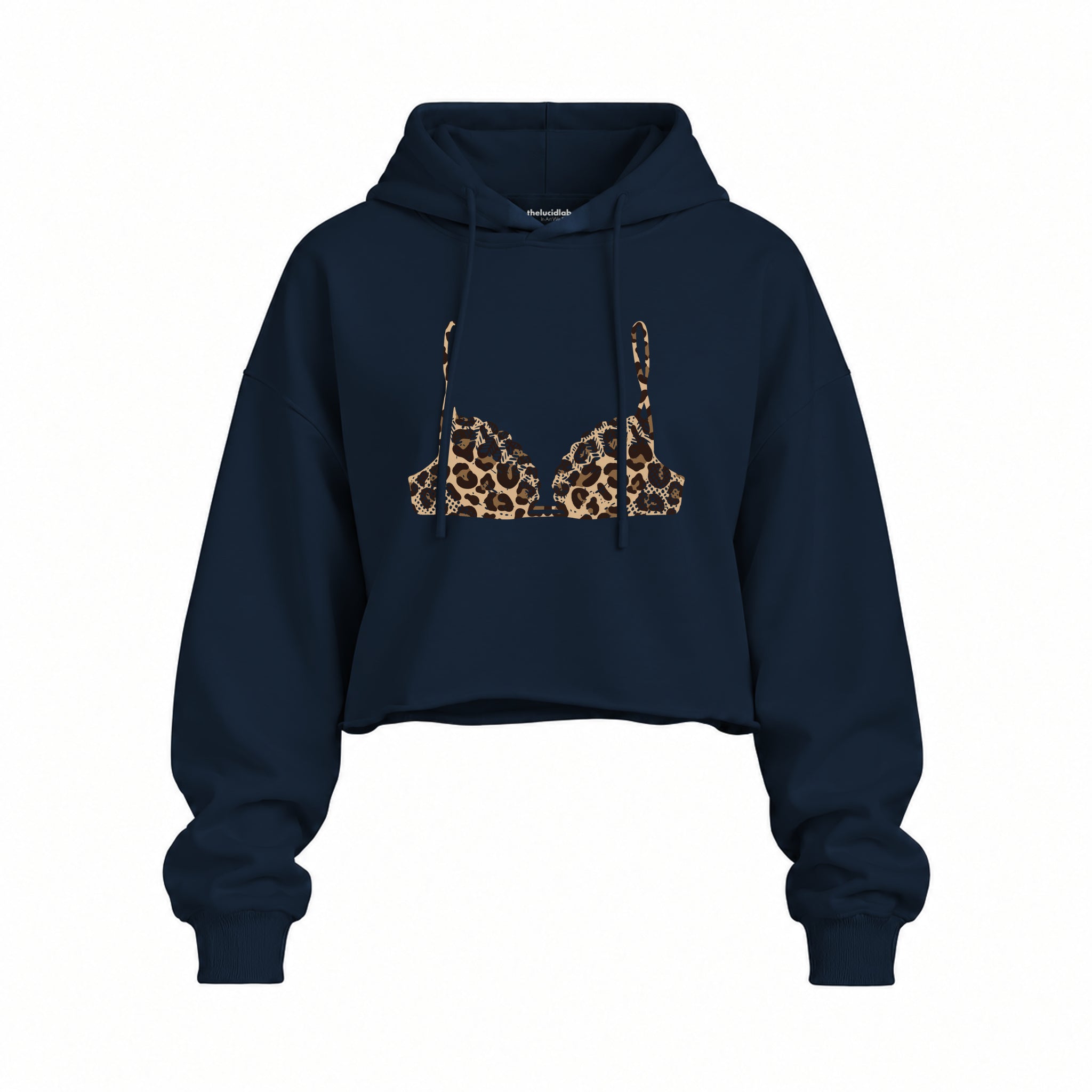 Noir Seduce – Leopard Oversize Crop Hoodie — Lacivert — Ön baskı