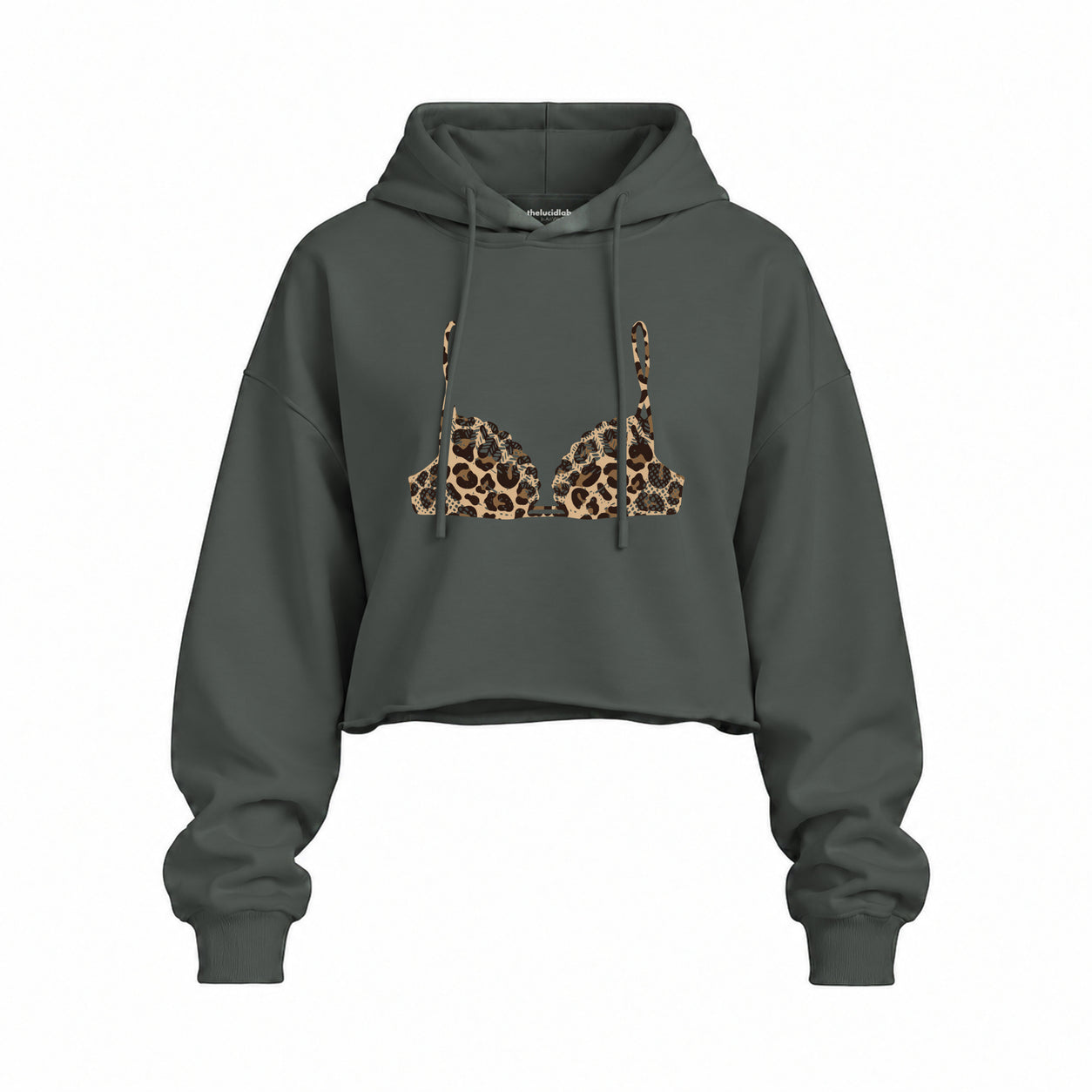 Noir Seduce – Leopard Oversize Crop Hoodie — Antrasit — Ön baskı