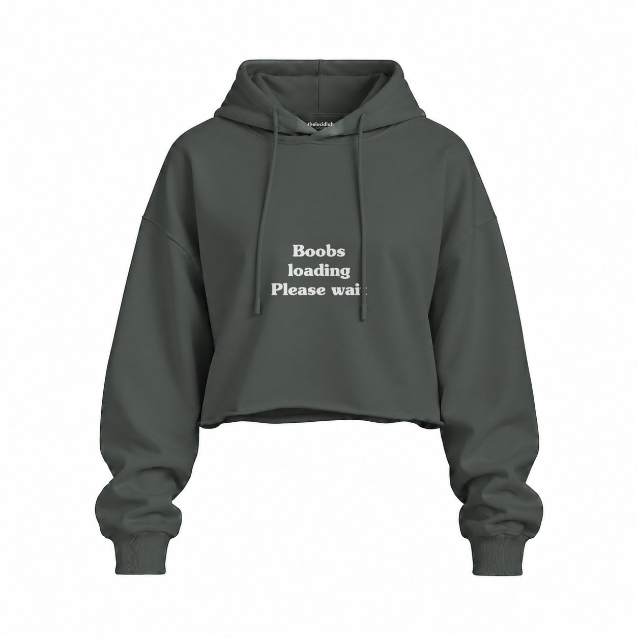 Boobs Loading Please Wait Oversize Crop Hoodie — Antrasit — Ön baskı