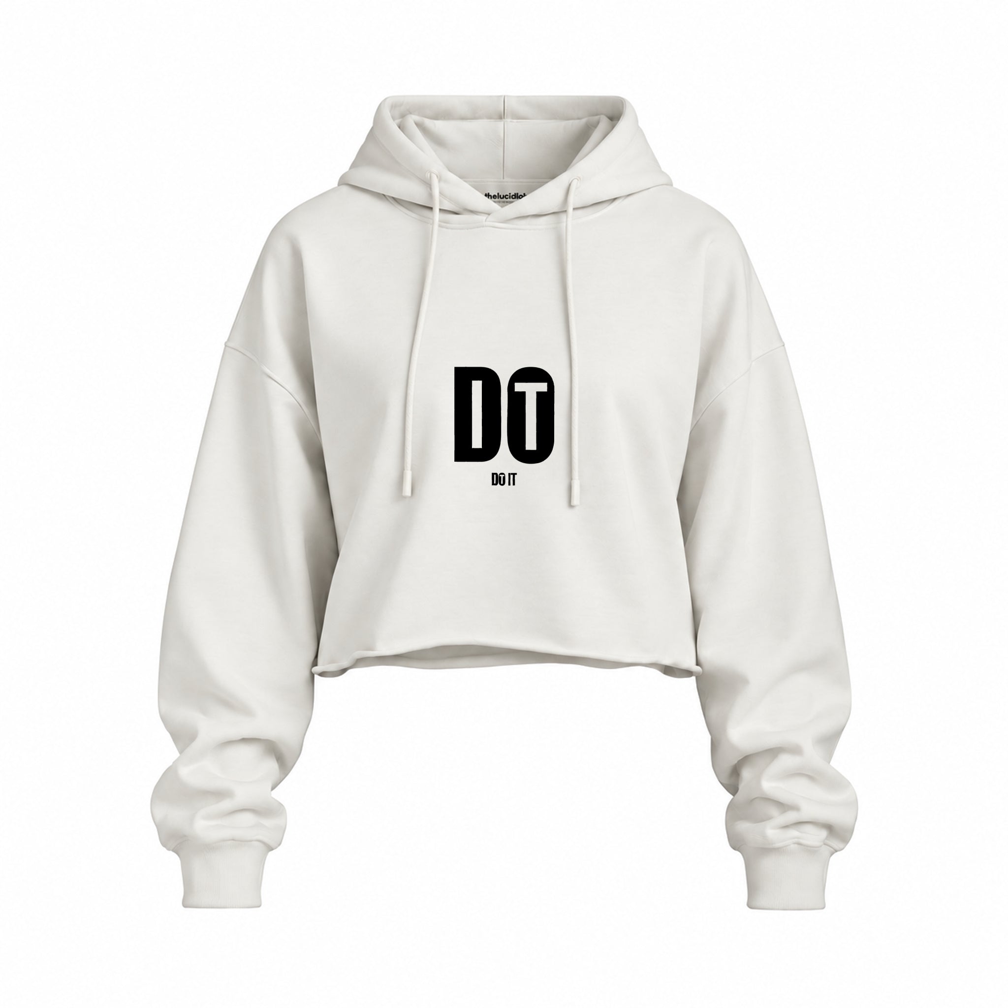 DO IT Oversize Crop Hoodie — Beyaz — Ön baskı