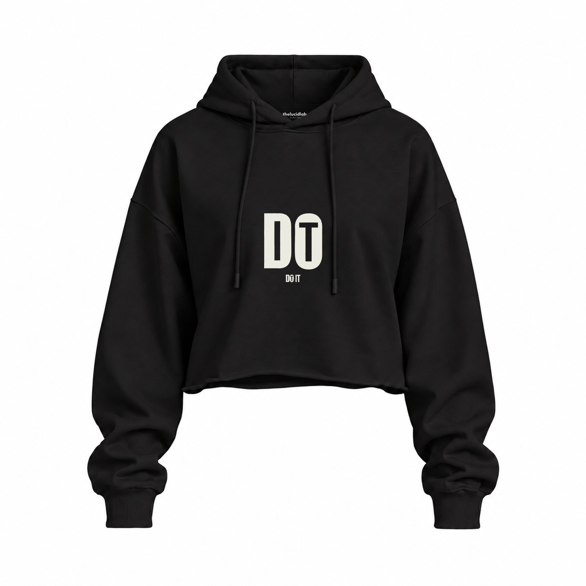 DO IT Oversize Crop Hoodie — Siyah — Ön baskı