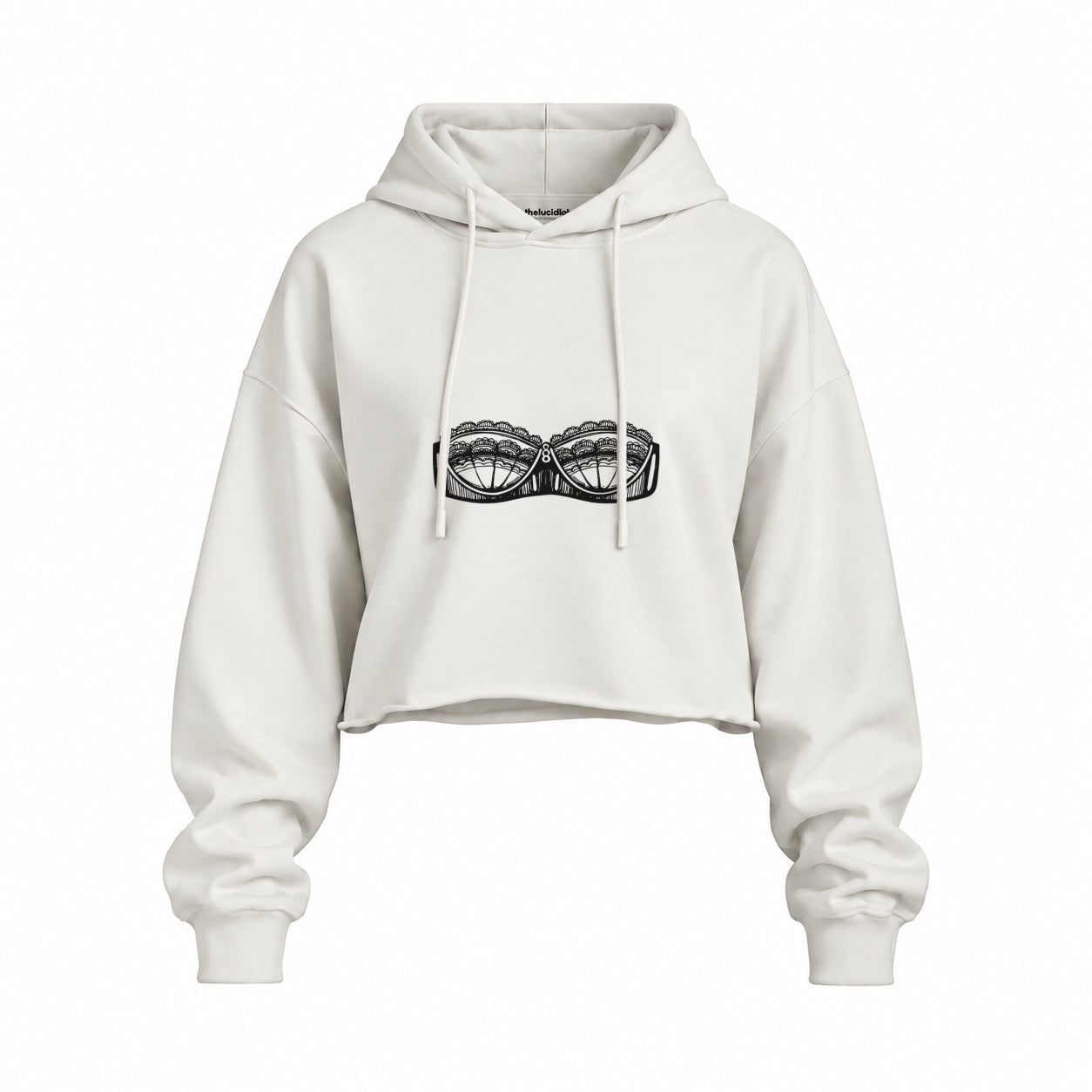 Unshell Me Oversize Crop Hoodie — Beyaz — Ön baskı