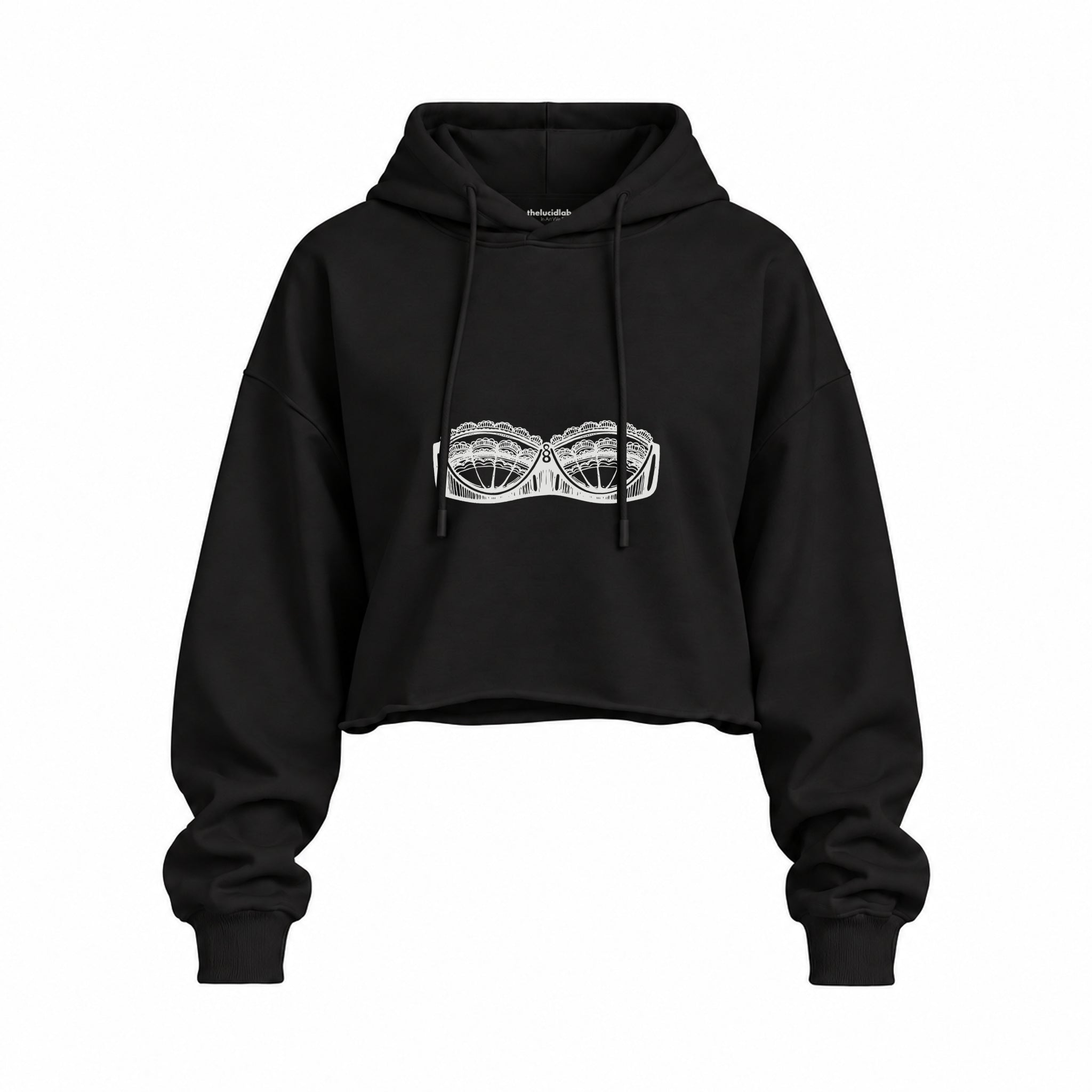 Unshell Me Oversize Crop Hoodie — Siyah — Ön baskı