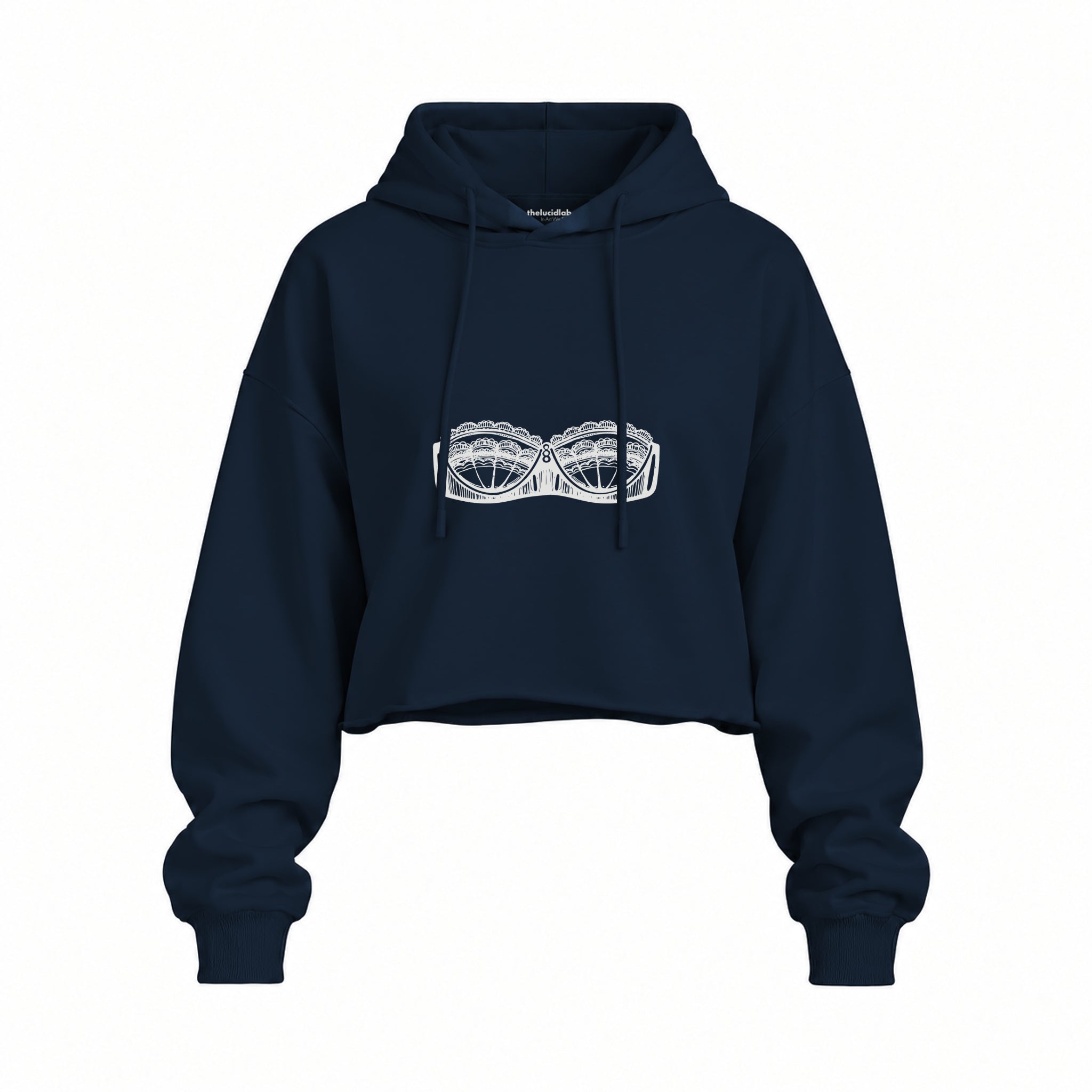 Unshell Me Oversize Crop Hoodie — Lacivert — Ön baskı