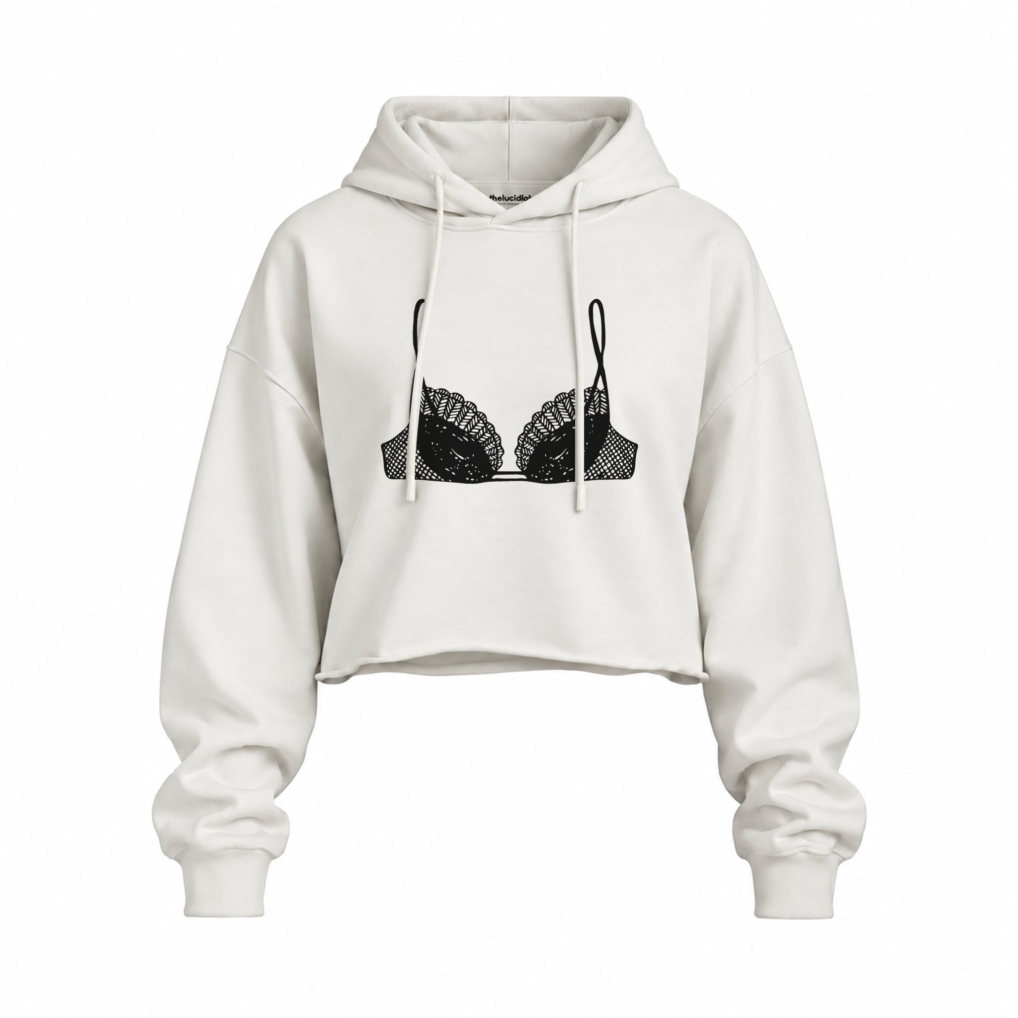 Noir Seduce Oversize Crop Hoodie — Beyaz — Ön baskı