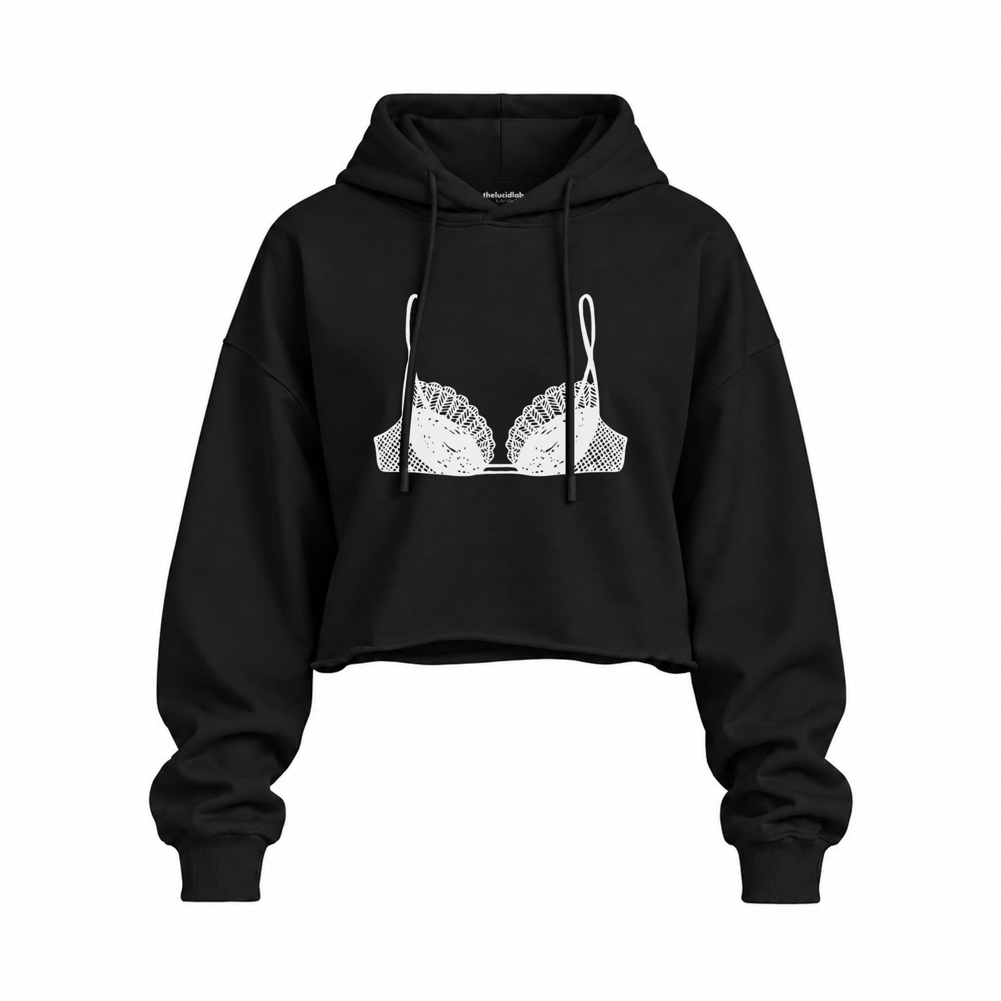 Noir Seduce Oversize Crop Hoodie — Siyah — Ön baskı