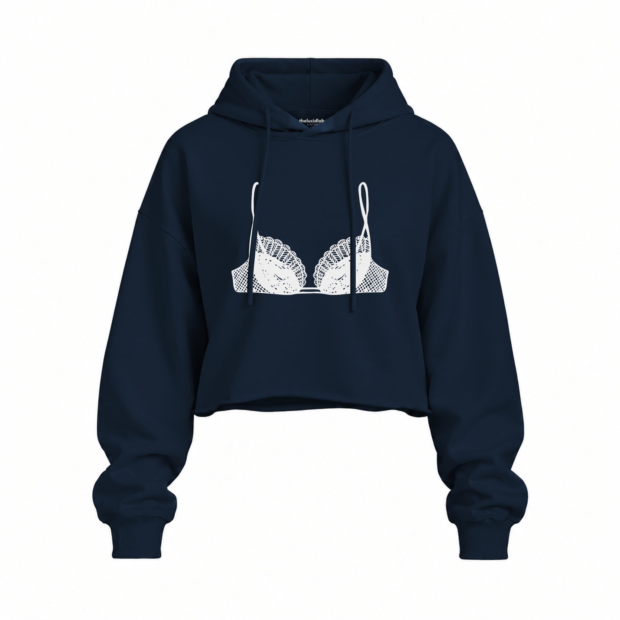 Noir Seduce Oversize Crop Hoodie — Lacivert — Ön baskı