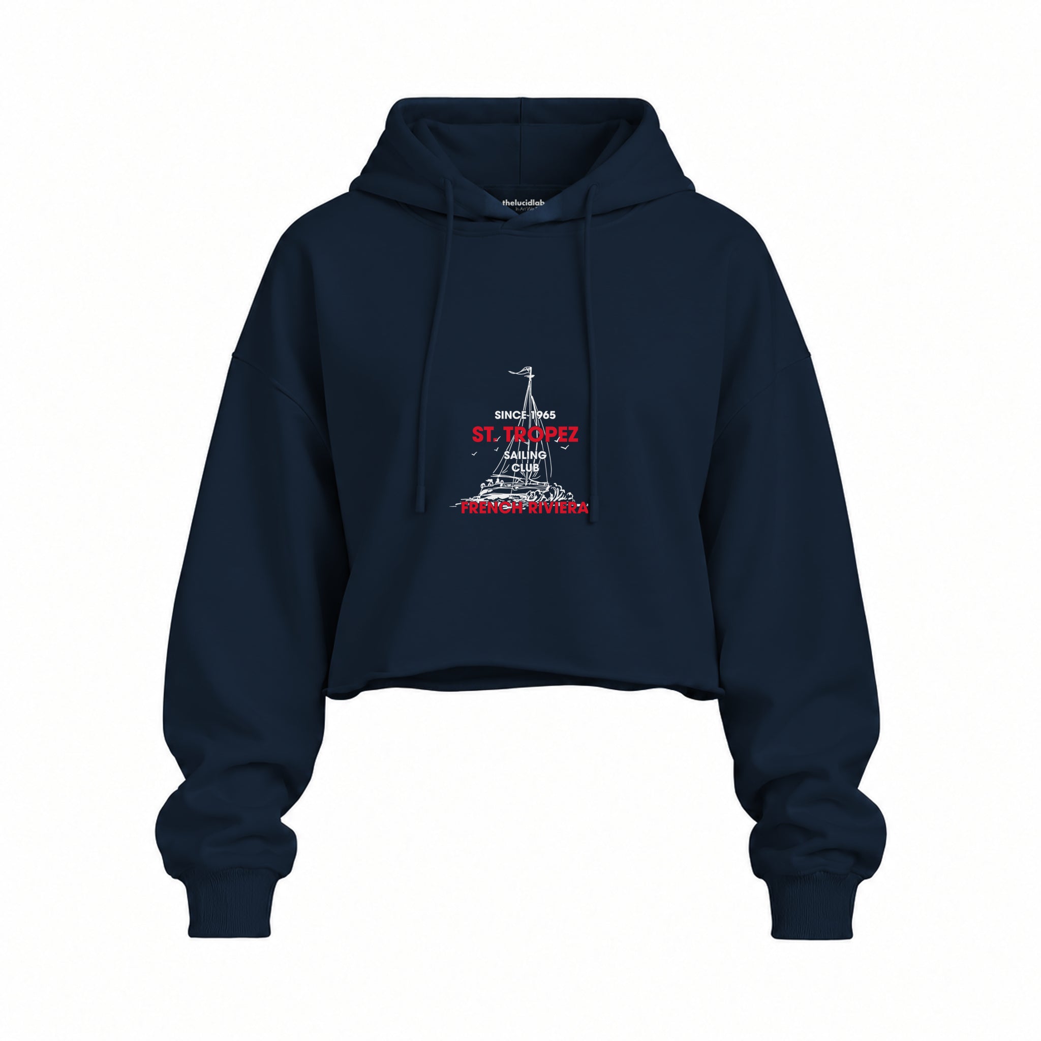 Saint Tropez Sailing Club Oversize Crop Hoodie — Lacivert — Ön baskı