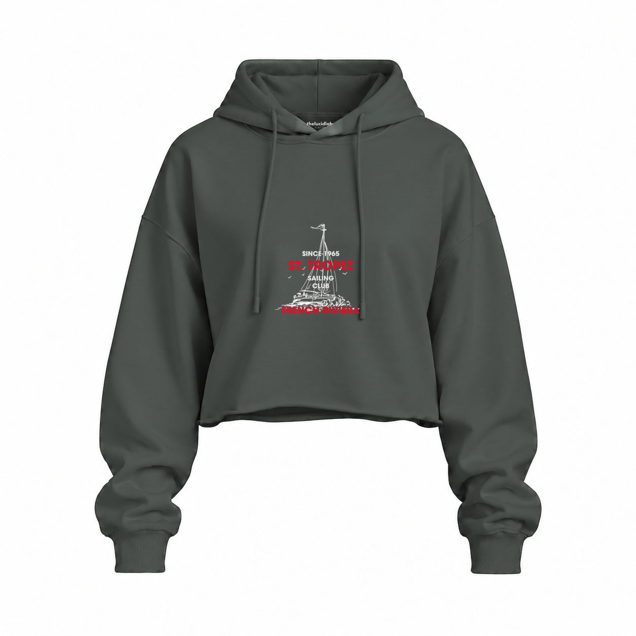 Saint Tropez Sailing Club Oversize Crop Hoodie — Antrasit — Ön baskı