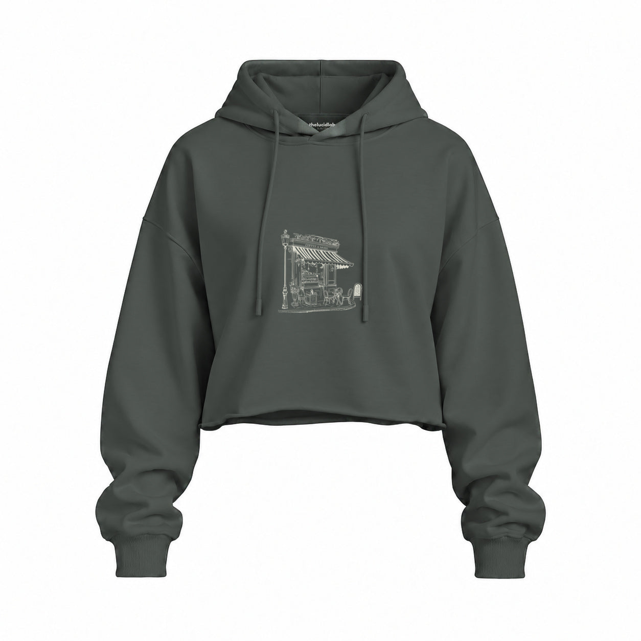Café de Paris Oversize Crop Hoodie — Antrasit — Ön baskı