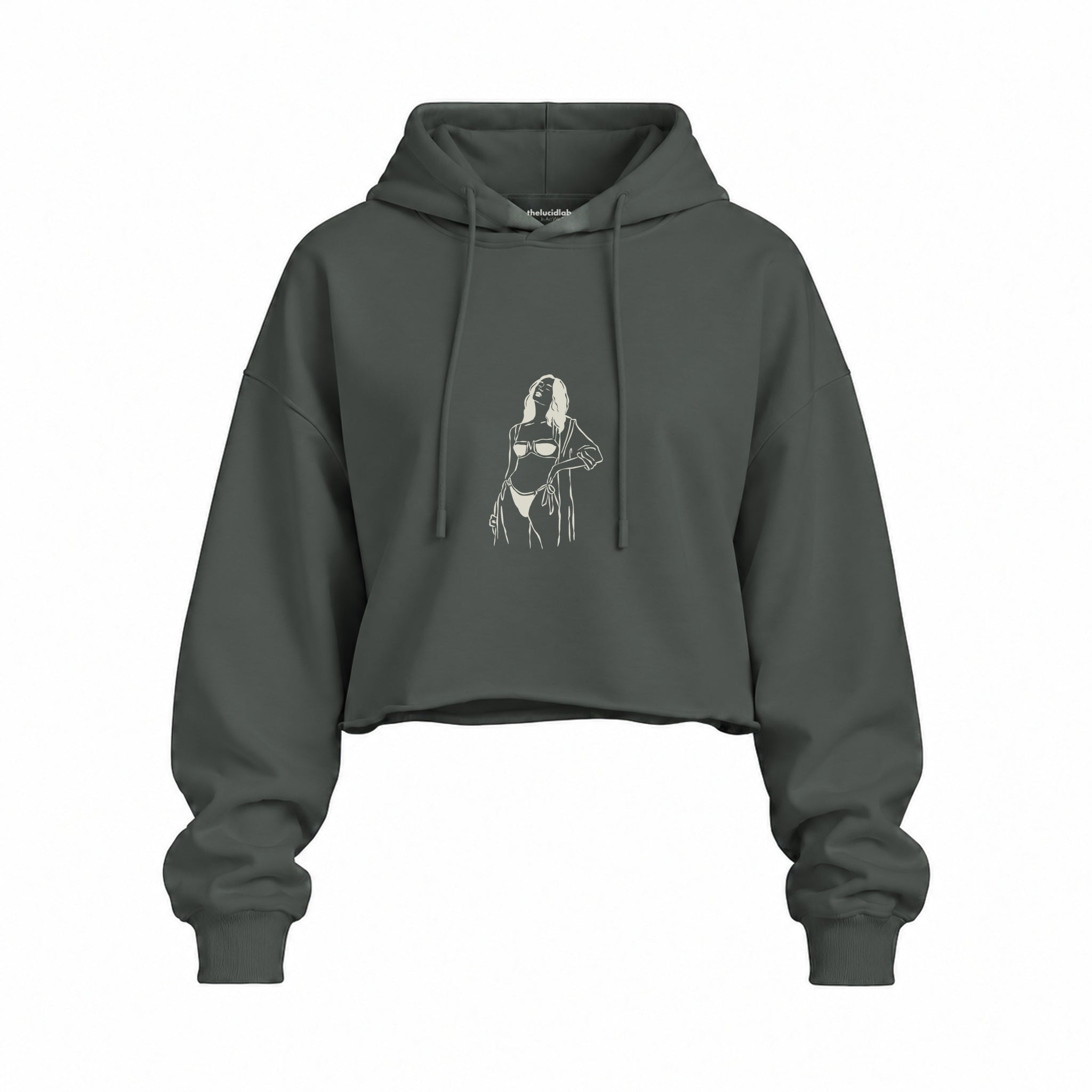 Catch Me By The Sea Oversize Crop Hoodie — Antrasit — Ön baskı