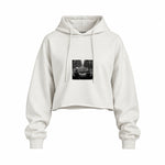 No Requests Oversize Crop Hoodie — Beyaz — Ön baskı
