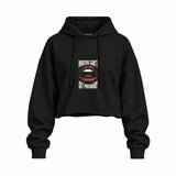 Mouths Can't Get Pregnant Oversize Crop Hoodie — Siyah — Ön baskı