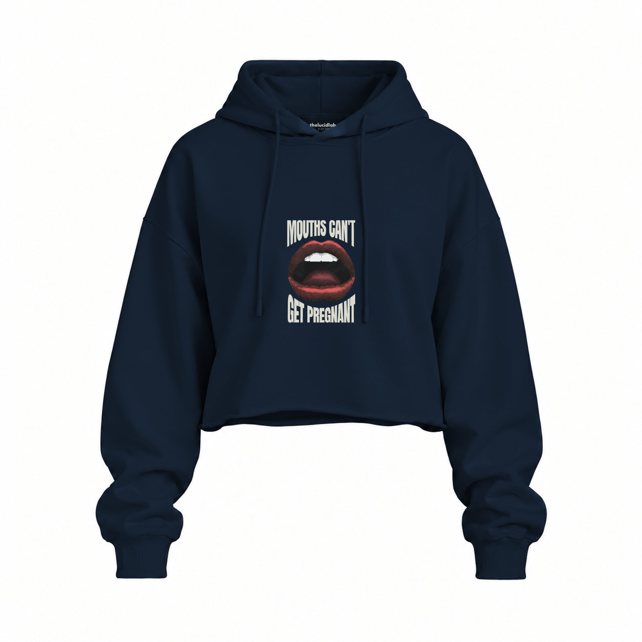 Mouths Can't Get Pregnant Oversize Crop Hoodie — Lacivert — Ön baskı