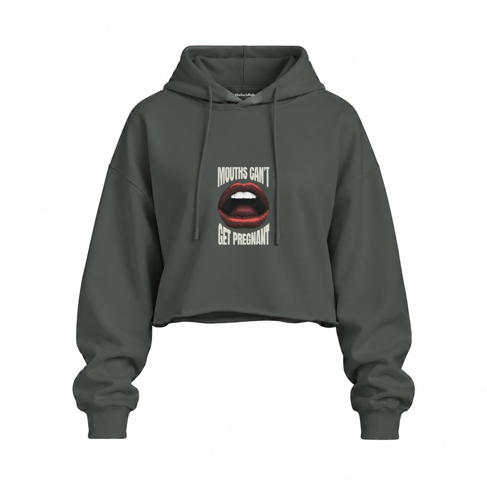Mouths Can't Get Pregnant Oversize Crop Hoodie — Antrasit — Ön baskı