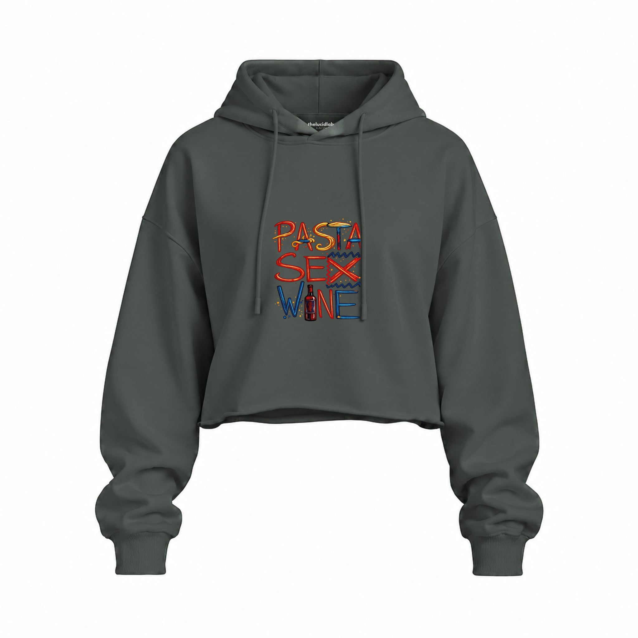 Pasta Sex Wine Oversize Crop Hoodie — Antrasit — Ön baskı