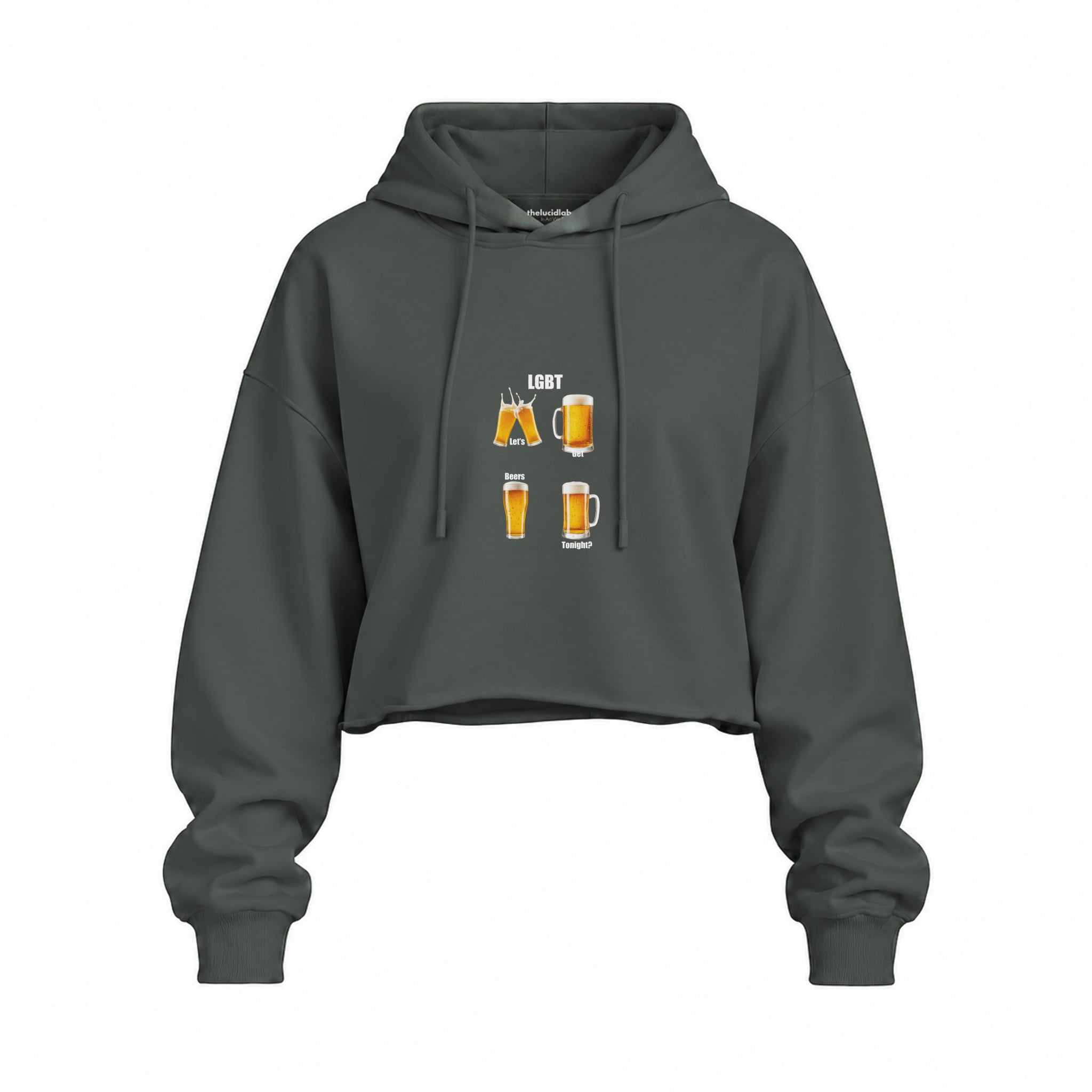 Lets Get Beers Tonight Oversize Crop Hoodie — Antrasit — Ön baskı