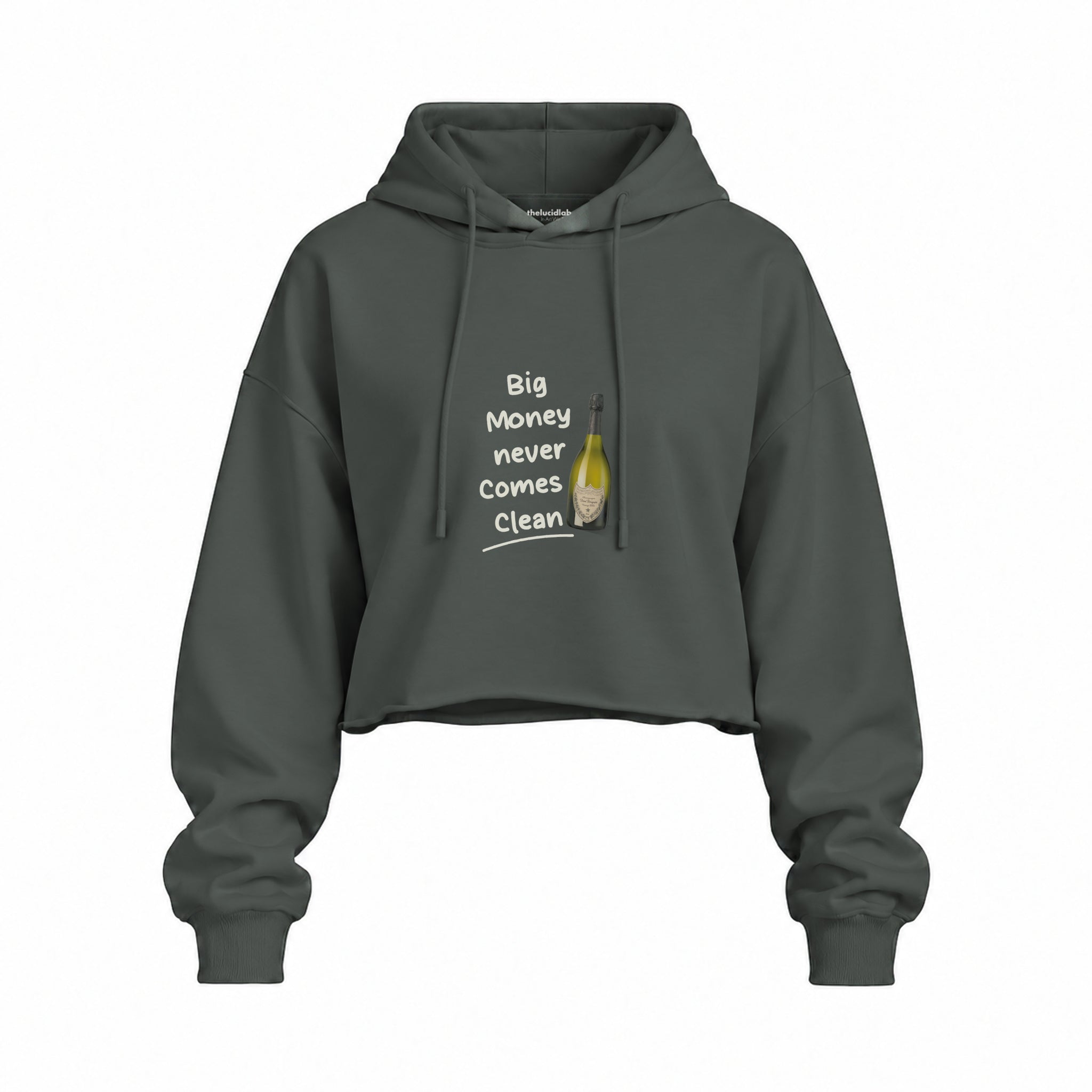 Big Money Never Comes Clean Oversize Crop Hoodie — Antrasit — Ön baskı