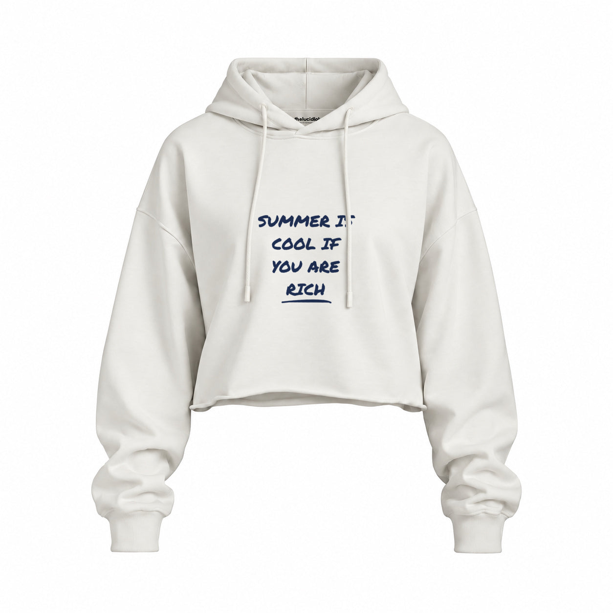 Summer Is Cool If You're Rich Oversize Crop Hoodie — Beyaz — Ön baskı