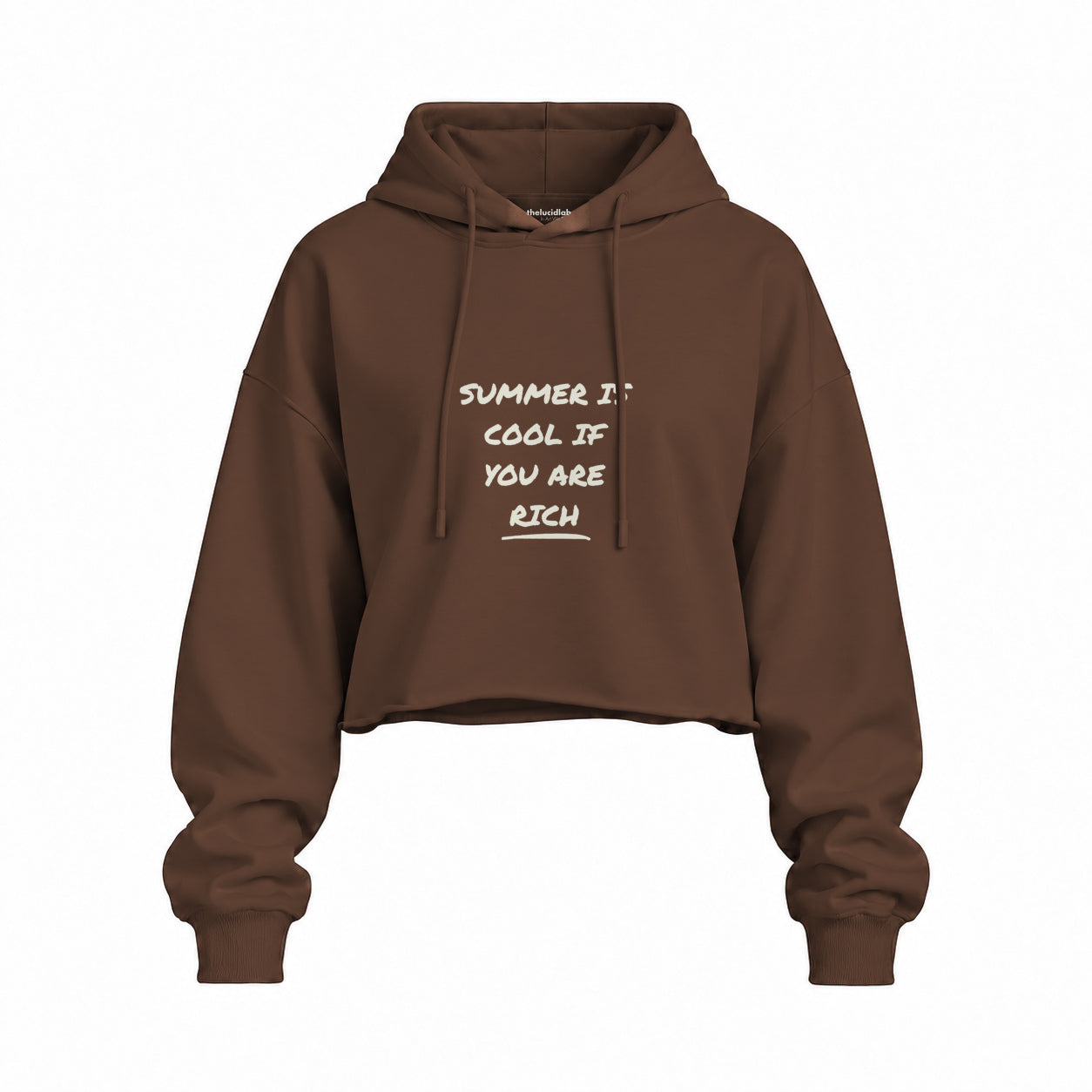 Summer Is Cool If You're Rich Oversize Crop Hoodie — Kahverengi — Ön baskı