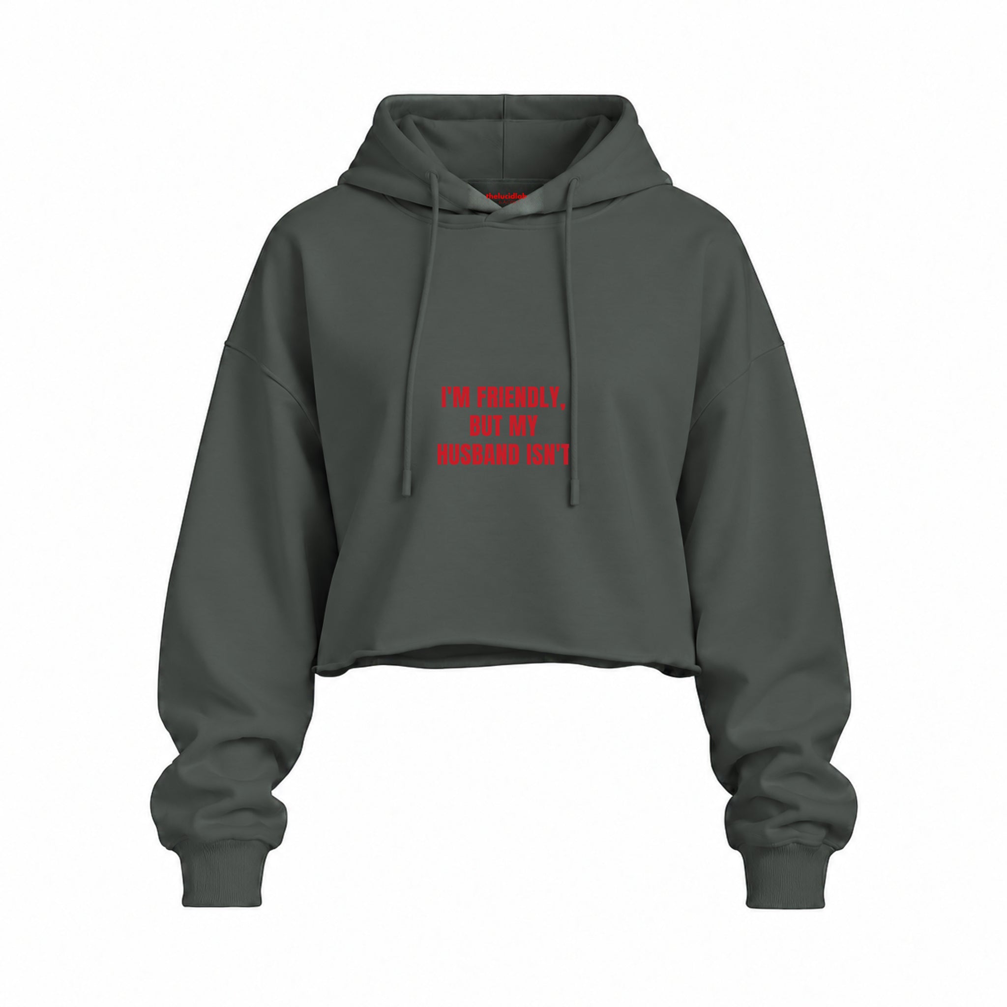But My Husband Oversize Crop Hoodie — Antrasit — Ön baskı