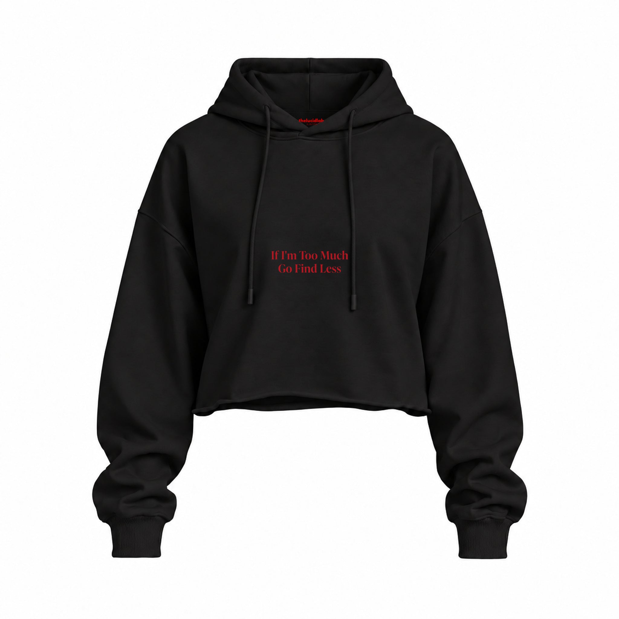 Go Find Less Oversize Crop Hoodie — Siyah — Ön baskı