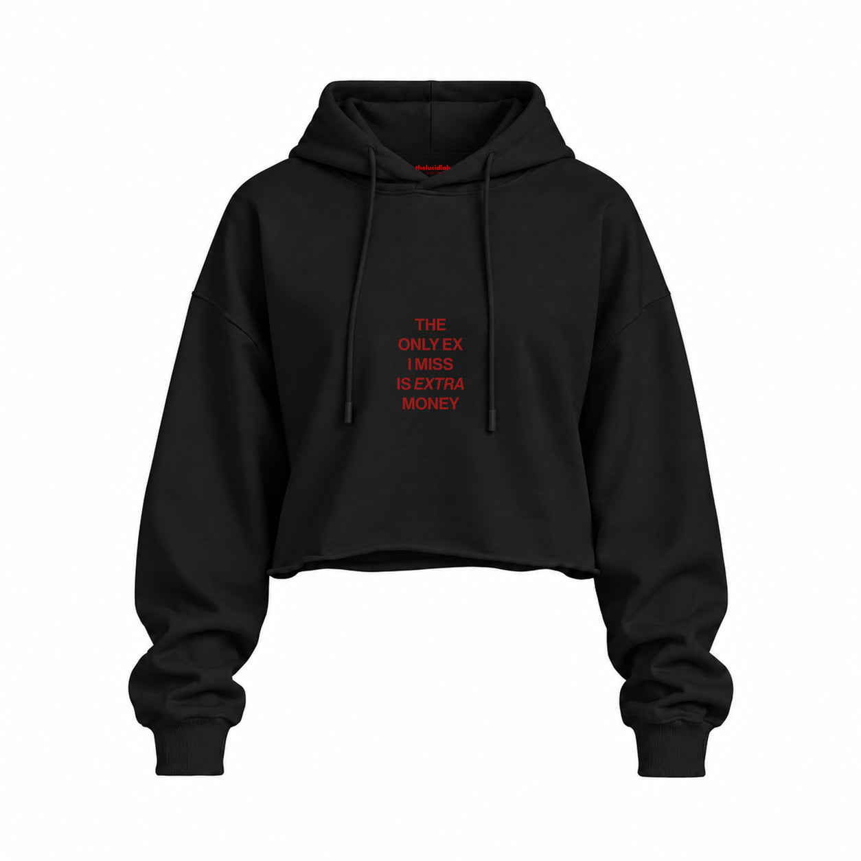 I Miss Is Extra Money Oversize Crop Hoodie — Siyah — Ön baskı