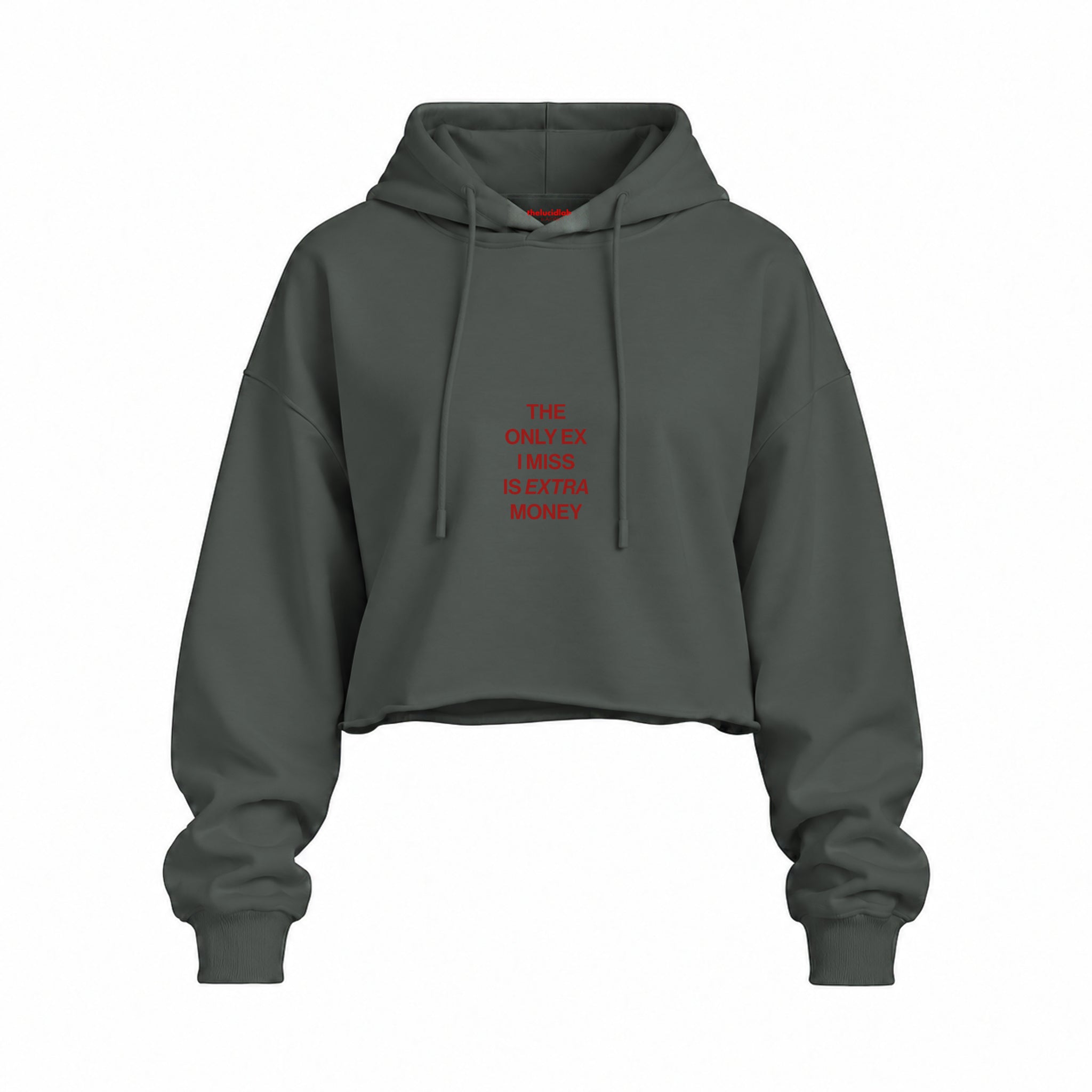 I Miss Is Extra Money Oversize Crop Hoodie — Antrasit — Ön baskı