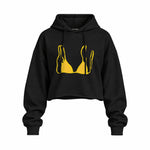 Yellow Bikini Oversize Crop Hoodie — Siyah — Ön baskı
