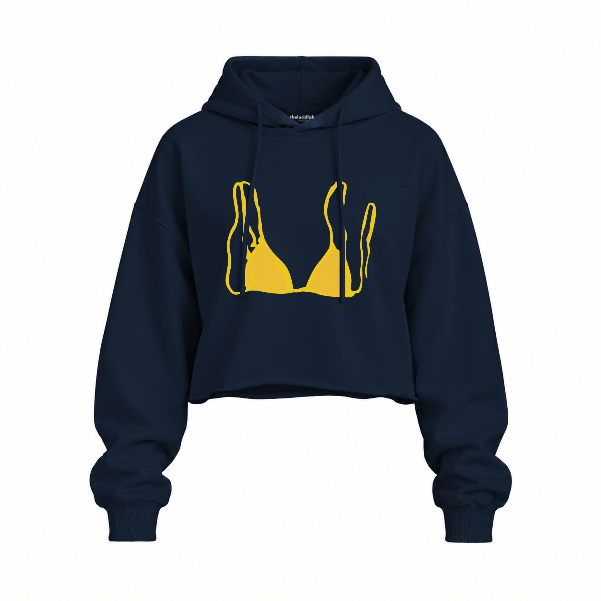 Yellow Bikini Oversize Crop Hoodie — Lacivert — Ön baskı
