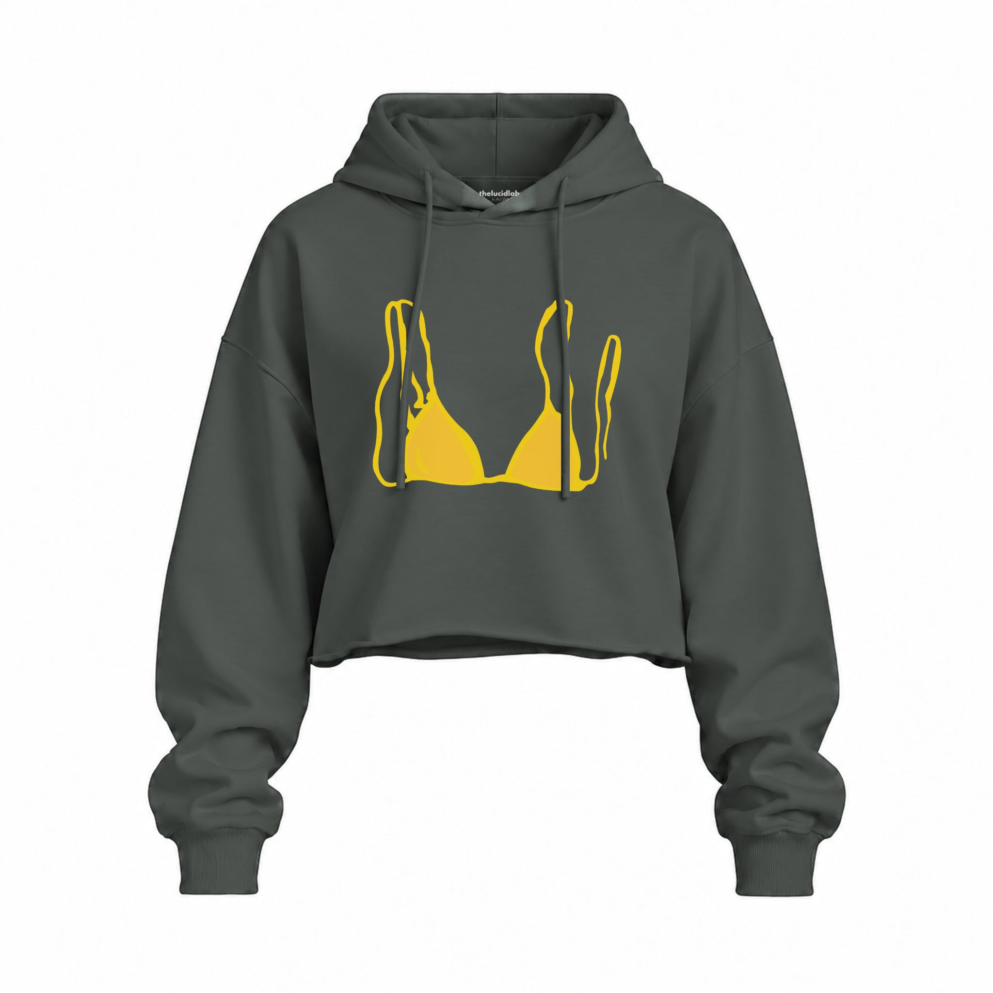 Yellow Bikini Oversize Crop Hoodie — Antrasit — Ön baskı