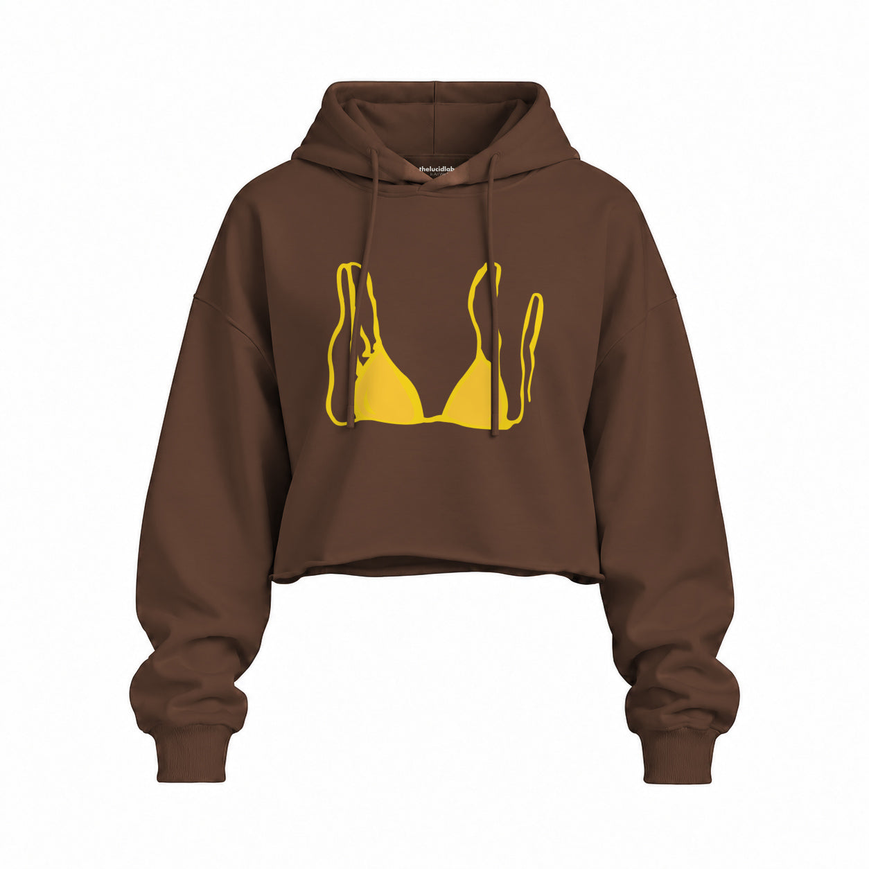 Yellow Bikini Oversize Crop Hoodie — Kahverengi — Ön baskı