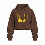 Yellow Bikini Oversize Crop Hoodie — Kahverengi — Ön baskı