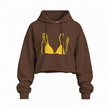 Yellow Bikini Oversize Crop Hoodie — Kahverengi — Ön baskı