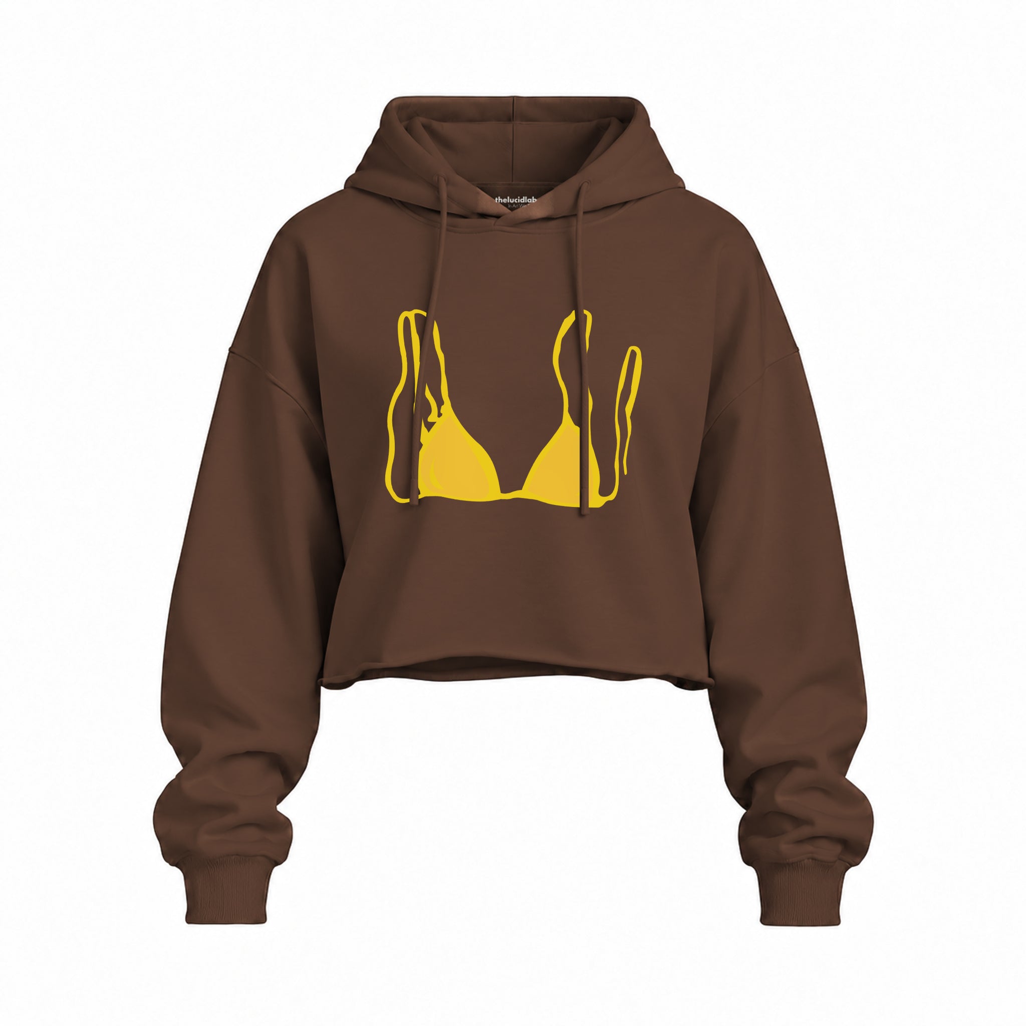 Yellow Bikini Oversize Crop Hoodie — Kahverengi — Ön baskı
