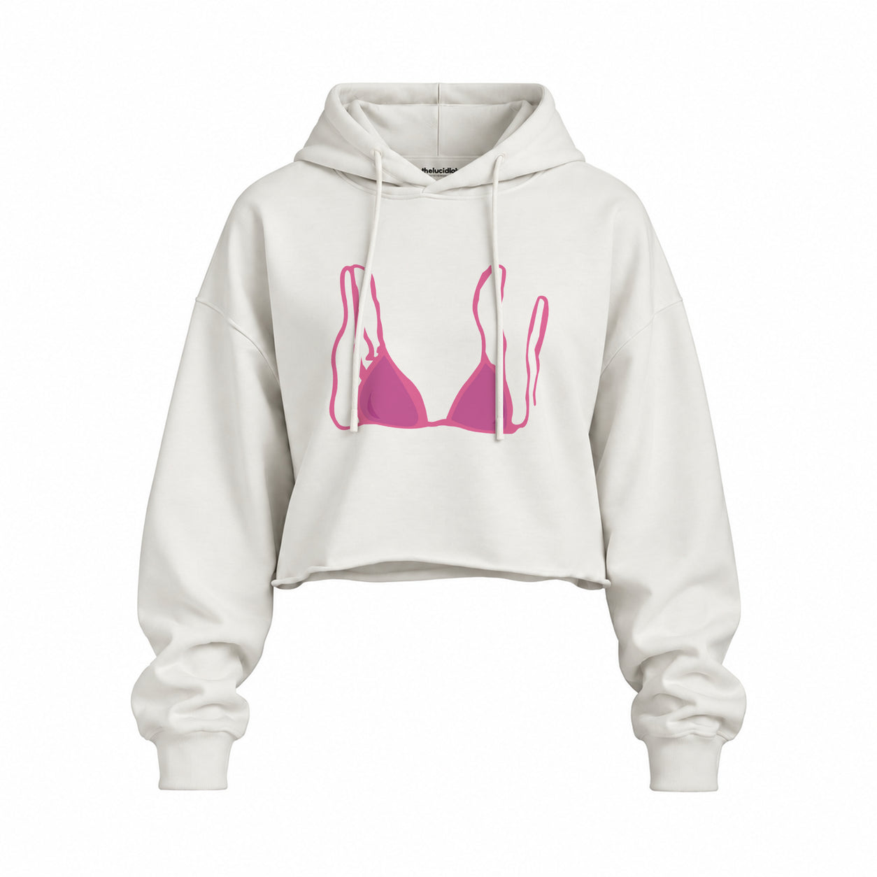 Pink Bikini Oversize Crop Hoodie — Beyaz — Ön baskı