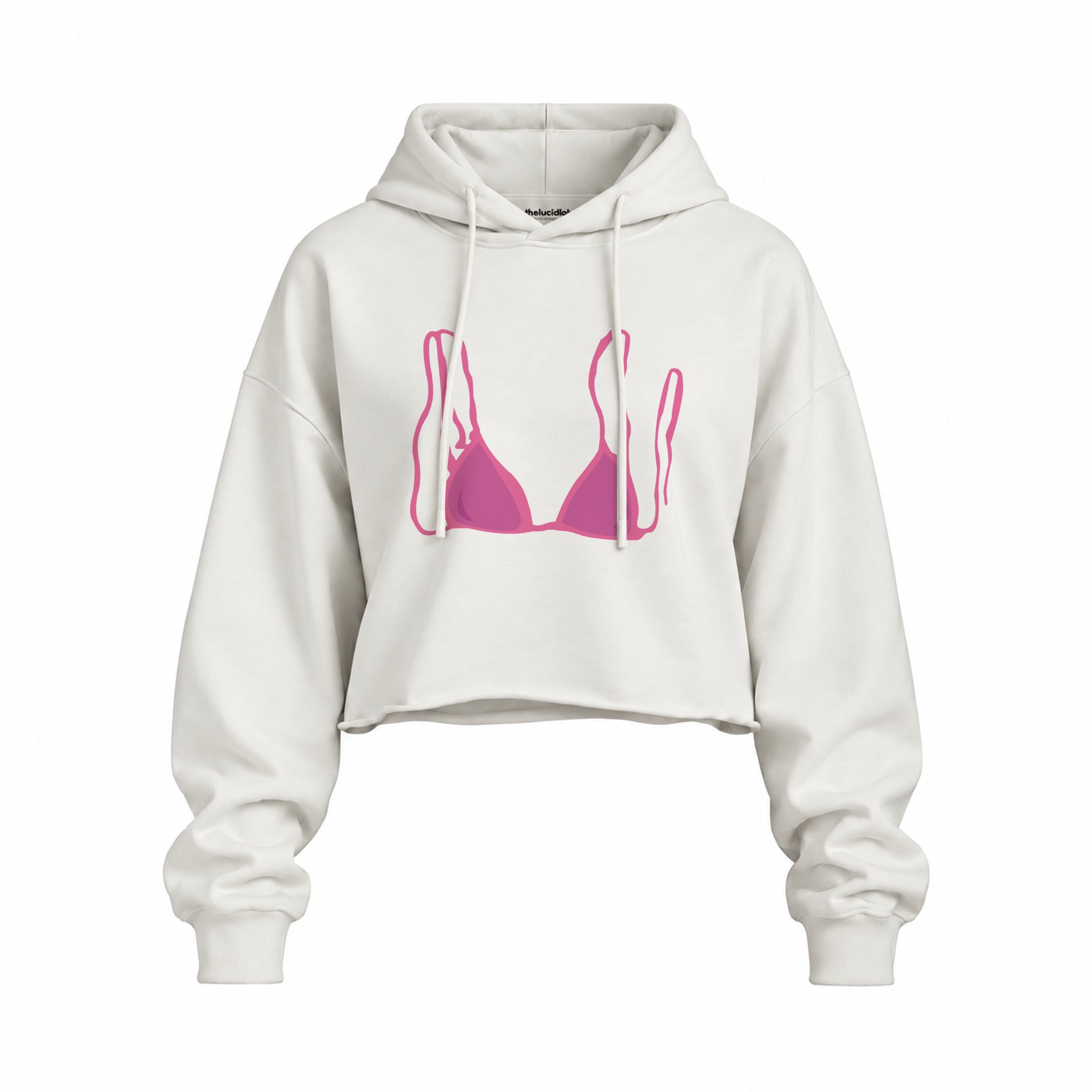 Pink Bikini Oversize Crop Hoodie — Beyaz — Ön baskı