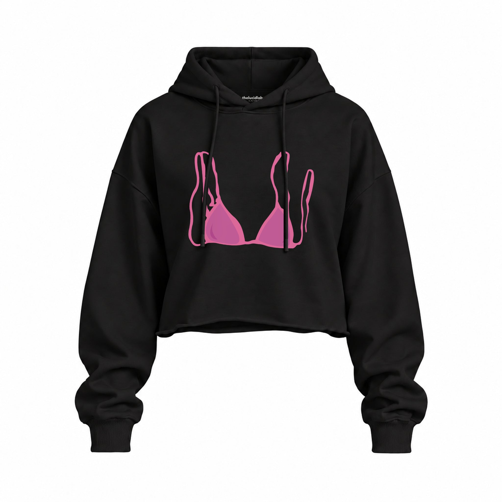 Pink Bikini Oversize Crop Hoodie — Siyah — Ön baskı