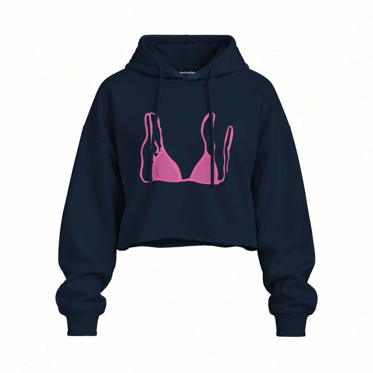 Pink Bikini Oversize Crop Hoodie — Lacivert — Ön baskı
